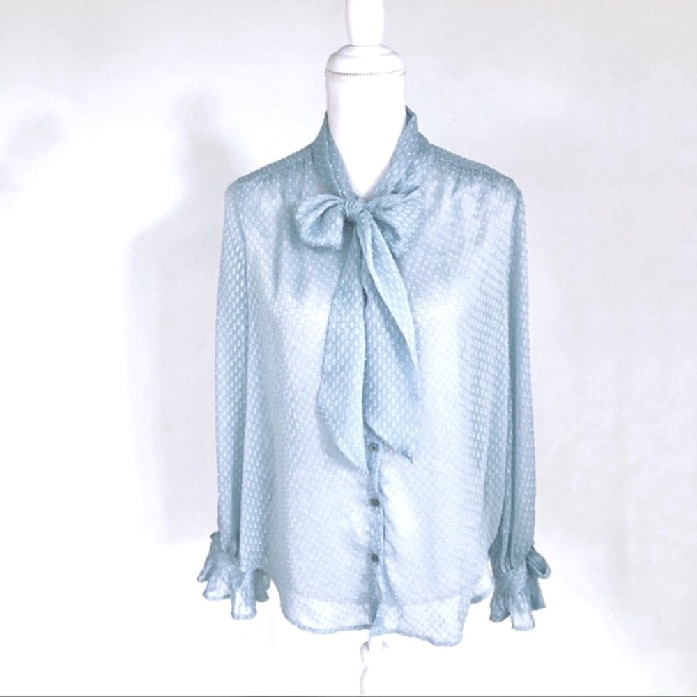 Banana Republic sheer blue bow tie blouse